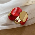 Bracciale elastico con blocchi di resina acrilica marmorizzata rossa e maglie in metallo oro - Rosso