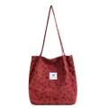 Bolso tote de pana color burdeos con estampado floral y diseño de correa vintage - Rosa Roja