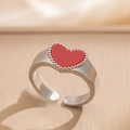 Adjustable silver tone wide band ring featuring a textured red heart centerpiece - Silver Red Shell Heart (6991)
