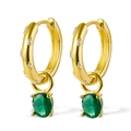 S925 sterling silver gold earrings featuring oval green zircon and white crystals - Gold Green