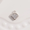 Close-up of geometric S925 sterling silver diamond-shaped pendant with clear cubic zirconia - White Gold White Zircon Rhombus Pendant
