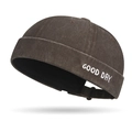 Vintage washed charcoal cotton brimless cap with GOOD DAY embroidery and adjustable strap - Adjustable / Coffee