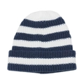 Detailed view of the thick knit texture and blue and white stripes on the winter beanie - M(56-58cm) / Navy Blue