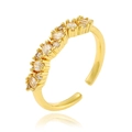Elegant gold open ring featuring micro-pave round zircons and adjustable band design - Adjustable Open / Pave Row Design (J-1172)