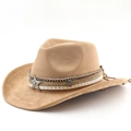Vintage khaki suede cowboy hat with turquoise star buckle and braided rope details - M (56-58cm) / Camel