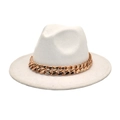 Detail of white wool fedora hat featuring a chunky polished gold metal chain band decoration - M (56-58cm) / White