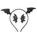 Detail view of black glossy bat wing headband set for Halloween party costumes - Black Bat Headband + #3 Bat Hair Clips