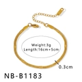 Gold snake chain bracelet in stainless steel with lobster clasp 16cm plus 5cm extension - Stainless Steel Polished Snake Chain (NB-B1183)