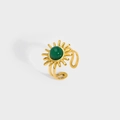 Vintage gold stainless steel sunburst ring with green turquoise stone in an open design - Dark Green (YYR023124-G)
