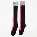 Funny black over-knee socks featuring creative pink chicken leg and claw patterns - Over-the-Knee Socks / Standard Packaging / Black/Rose Red