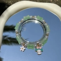 Beaded bracelet featuring green square beads and white My Melody flower pendant - S030 - Green Bamboo-shaped Pearl Bracelet With Blue Melody Design #sz232