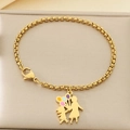 Détail du bracelet doré maman et enfant avec breloques ballons colorés sur fond cuir - Style Ballon Main Dans La Main Mère Enfant (KB203658-Z)
