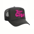 Cappellino trucker nero in mesh con stampa Take It Easy rosa e cinturino regolabile - Taglia unica / Nero