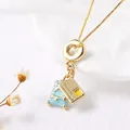 Gouden reisketting met lichtblauwe koffer hanger en Have a nice trip label - Blauwe Koffer (Stijl E)