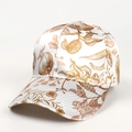 Detail of satin baseball cap featuring vintage palm tree and pomegranate floral prints - Adjustable / Off-white (Retro Botanical Print)