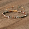 Bohemian adjustable emperor stone beaded bracelet with earth-toned stones and silver beads - No.48 Shoushan Stone