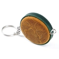 Handmade crazy horse leather mini tape measure with floral embossing and green trim - Dark Green Patchwork Carved (Hook Round)
