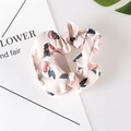 Pink chiffon scrunchie with peach fruit print and leaf patterns for summer hair styling - 05# Pink Pear