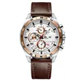 Men's waterproof quartz watch with white dial, rose gold bezel, and brown leather strap - Brown Strap White Dial Rose Gold Case (216P-B-FK)
