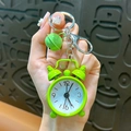 Creative vibrant green mini alarm clock keychain with matching bell charm for bag decoration - Green
