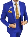 Three-piece royal blue business suit for men with double-breasted vest and paisley tie - Sapphire Blue