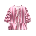 Camicetta donna a righe rosa e bianche con fiocchi, maniche a sbuffo e bordo con volant - S / Top a righe
