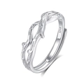 Adjustable S925 sterling silver couple ring with a textured branch design in silver - Adjustable Open / Men's Branch Ring (FDJZ-363-男款)