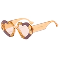 Fashion heart-shaped sunglasses in amber and purple frame with yellow crystal rhinestones - Light Tea Frame Champagne Lens