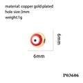 Detail view of 6mm copper gold-plated evil eye bead with 3mm hole size and dimensions - P03606 Round Dark Blue Eye