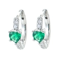 Silver heart earrings with emerald green stone and sparkling white pavé accents - Silver-Green Zirconia