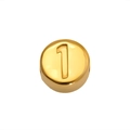 Polished 18K gold plated stainless steel round bead featuring numeral 1 for DIY bracelets - Number 1 (SP459G-1)