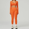 Women's two-piece seamless yoga set in bright orange with high waist leggings and long sleeve top - S / Long Sleeve+Leggings - Vibrant Orange