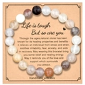 Handmade 8mm natural stone beaded friendship bracelet on a motivational gift card - 8mm Beads With Card / Amethyst Purple