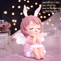 Pink resin angel girl piggy bank with bunny ears and warm fairy lights, size 13x9.5x17cm - 1121-2A Money Box / Medium Pink Money Box