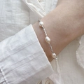 Minimalist S925 sterling silver bracelet with white freshwater pearls and silver beads - 925 Silver / Silver