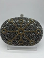 Elegant oval sunflower evening bag with dark grey rhinestones and gold geometric details - Grey Style B