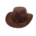 Vintage brown western cowboy hat featuring silver bull head ornament and curled brim - One Size / Coffee