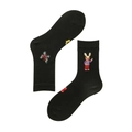 Women's black cotton socks featuring embroidered butterfly and rabbit forest motifs - 35-39 / Black Rabbit