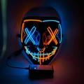 LED neon mask in ice blue and orange with crossed eyes and stitched mouth design - Blue + Orange