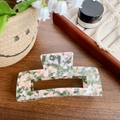 Classic rectangle acetate hair claw clip with a green and pink terrazzo marble pattern - Pink Green 13cm