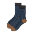 Mid-calf cotton socks featuring black, blue striped patterns and brown accents - One Size (35-40) / Black Blue Stripes