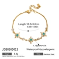 Goldenes Edelstahlarmband mit blauen Sternanhängern und Karabinerverschluss - Edelstahl / Achtzackiger Stern Mit Himmelblauem Edelstein Stil (JDB0205012)