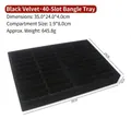 Black velvet display tray for 40 bracelets with detailed dimensional measurements - 40-Slot Bracelet Tray
