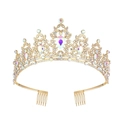 Elegant gold bridal tiara with colorful sparkling crystals for wedding and party - Gold Multicolor Rhinestone