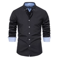 Slim fit long sleeve shirt for men in black with contrast light blue inner collar and cuffs - Black
