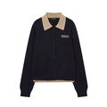 Cardigan polo in maglia a contrasto con pannelli blu navy e kaki e bottoni frontali - S / Blu Navy e Cachi