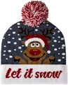 Grey Christmas knit beanie with LED lights, reindeer patterns and red pompom detail - Snowflake Reindeer