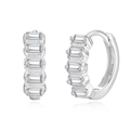 Silver S925 sterling silver hoop earrings with rectangular inlaid zircon stones - Platinum Color