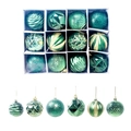 12-pack dark green and gold Christmas ornaments with glitter and geometric textures - 6cm/12Pcs / Green
