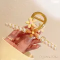 Grande pince à cheveux en métal doré avec perles et fleurs en relief, 11 cm - 7# Deux Petites Fleurs